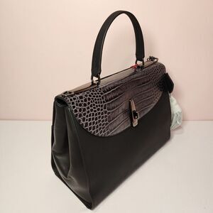 NWT Tumi Mezzanine RIVERA Crocodile Embossed Leather Satchel GREY